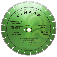 DISCO DIAMANTE SEGMENTADO 14" VERDE, CINASA