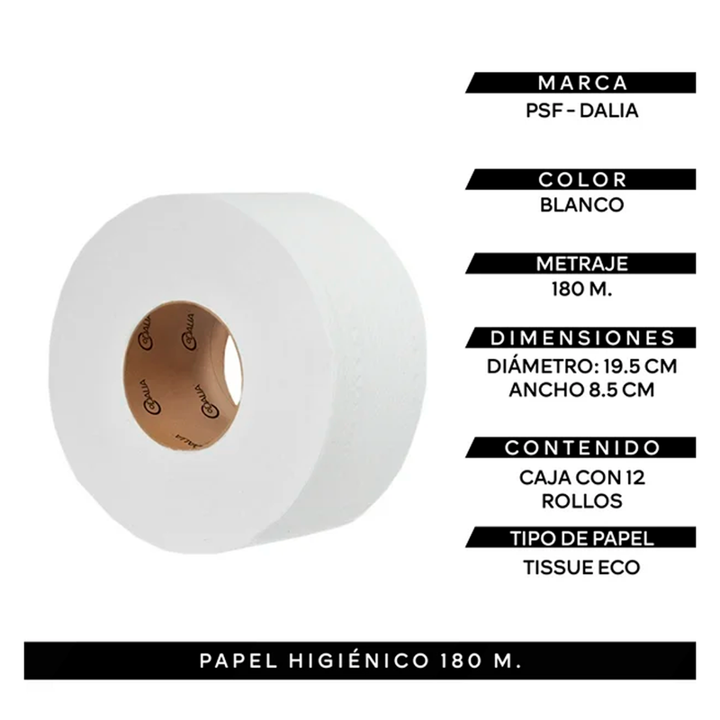 PAPEL HIGIENICO DALIA 180M C/12 PIEZAS