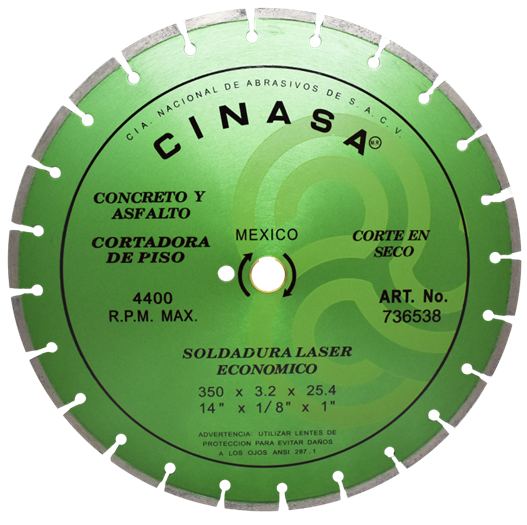DISCO DIAMANTE SEGMENTADO 14" VERDE, CINASA