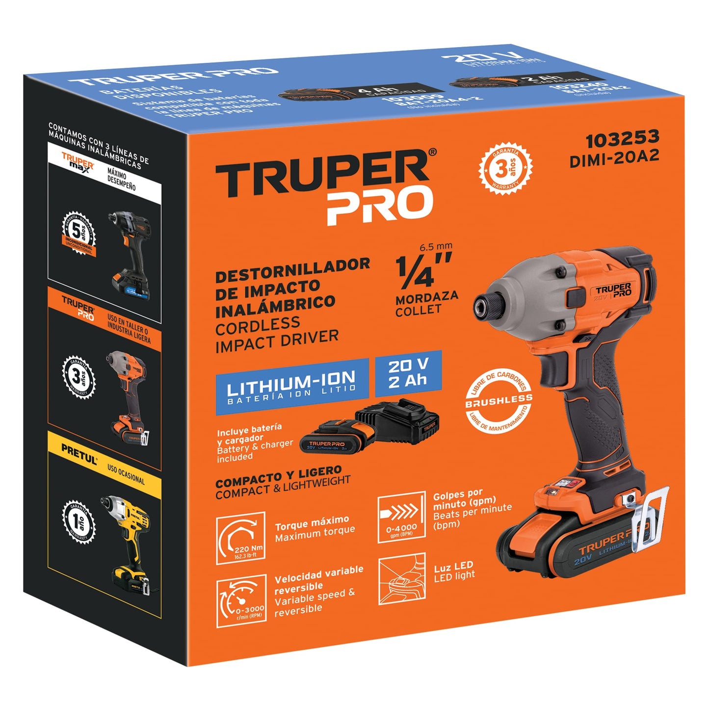 DESTORNILLADOR IMPACTO 1/4" 20V 1BAT 2AH