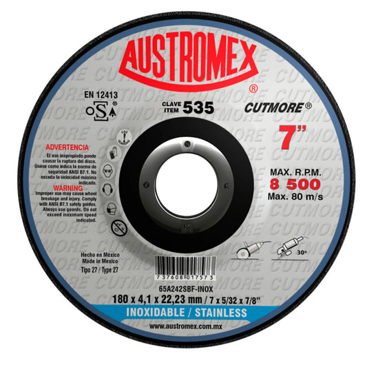 DISCO DESBASTE CORTE INOX  7 x 5/32 x 7/8"